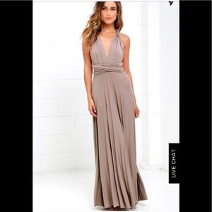 Lulus tricks of the trade maxi dress- taupe